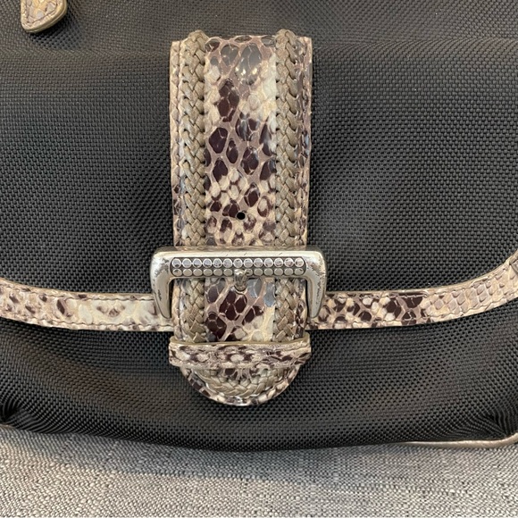 BRIGHTON Python Trimmed Nylon Canvas Shoulder Bag - Black/Brown - Picture 2 of 12